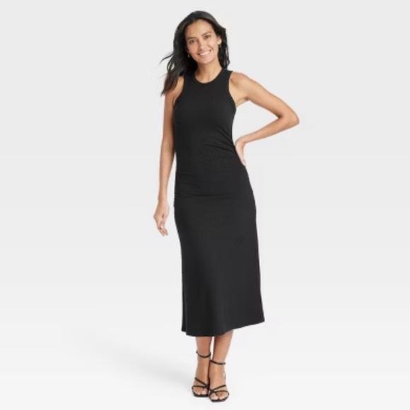a new day Dresses & Skirts - a new day Black Ribbed high neck midi dress size medium with side slit